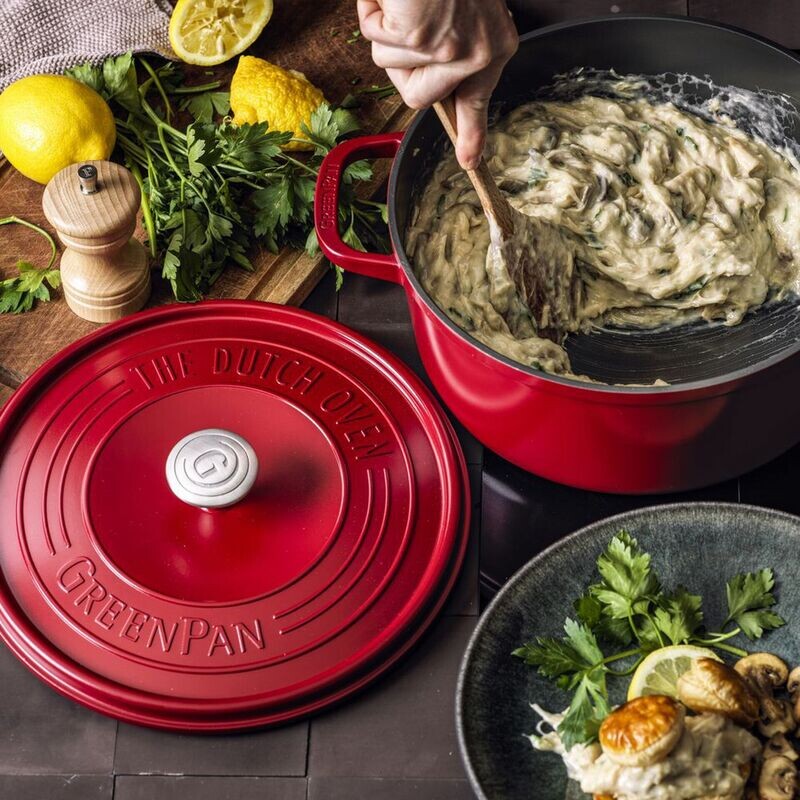 greenpan Cocotte à revêtement antiadhésif en céramique Featherweights Red avec couvercle 22 cm