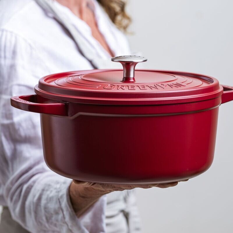 greenpan Featherweights Red Stoofpot met keramische antikleeflaag en deksel 22 cm