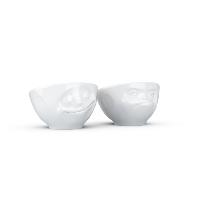 coquetier s/2 'Happy & Hmpff' Tassen porcelaine blanc