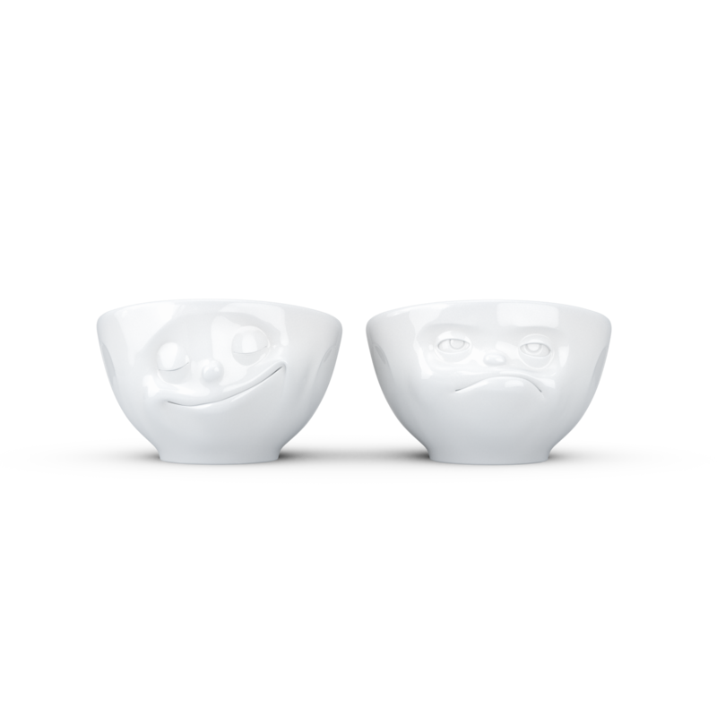 coquetier s/2 'Happy & Hmpff' Tassen porcelaine blanc