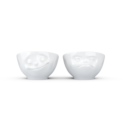 coquetier s/2 'Happy & Hmpff' Tassen porcelaine blanc