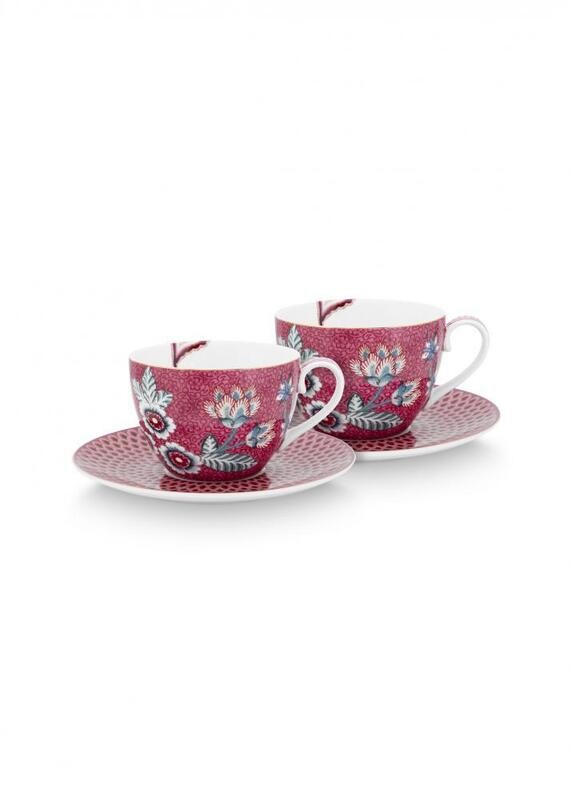 s/2 tasse + soucoupe pip 280 ml festival des fleurs rose foncé