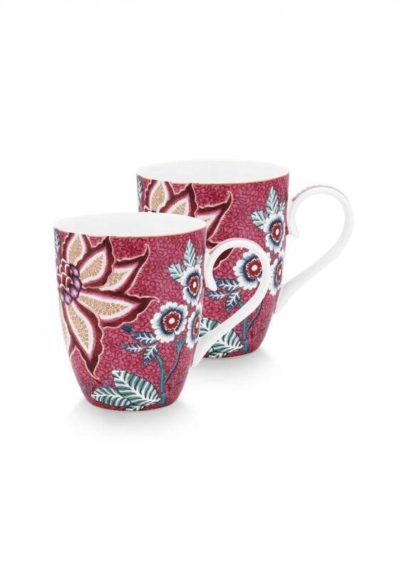 Set/2 Mugs L pip Flower Festival Rose Foncé 350ml