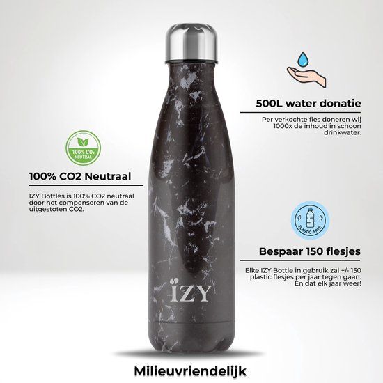 thermos fles IZY 500ml Marble Black
