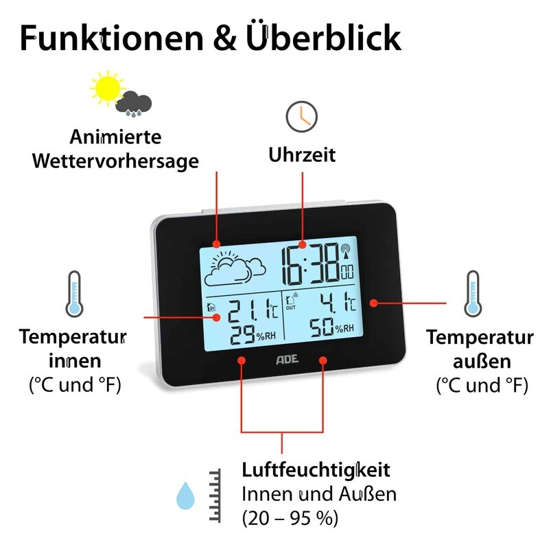 weerstation digitaal ADE  met draadloze sensor zwart