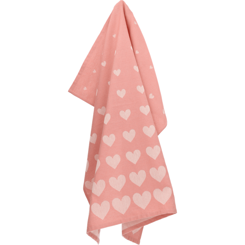 Handdoek keuken hart roze Bunzlau Castle 65 x 65 cm