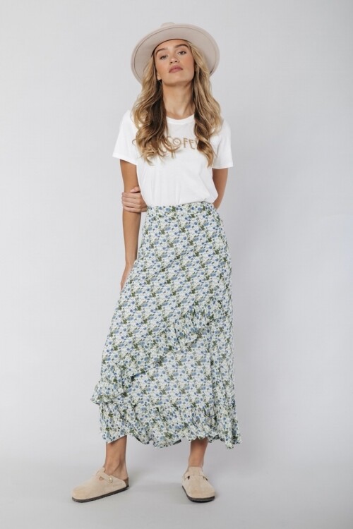 Timi Flower Ruffle Midi Skirt