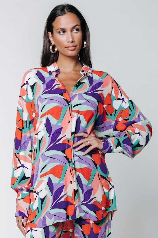 Talia Big Flower Oversized Boyfriend Blouse