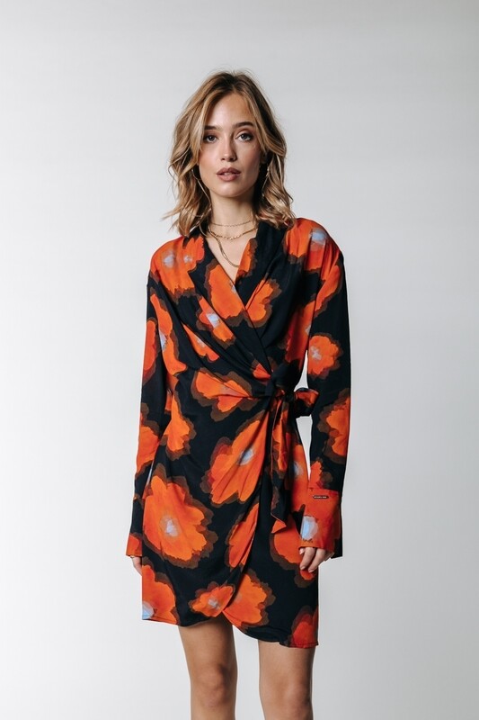 Dorin Painted Flower Mini Wrap Dress Dorin Painted Flower Mini Wrap Dress