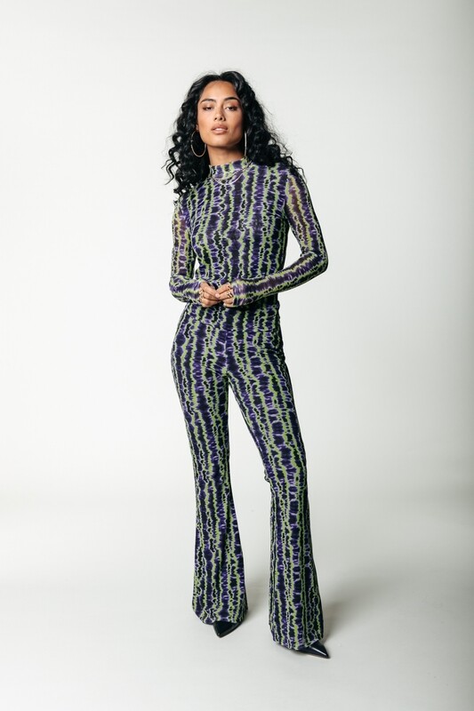 Neyo Tie Dye Stripes Mesh Turtleneck Top Neyo Tie Dye Stripes Mesh Turtleneck Top
