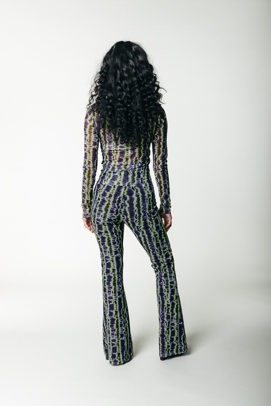 Tie Dye Stripes Mesh Extra Flare Pants Tie Dye Stripes Mesh Extra Flare Pants