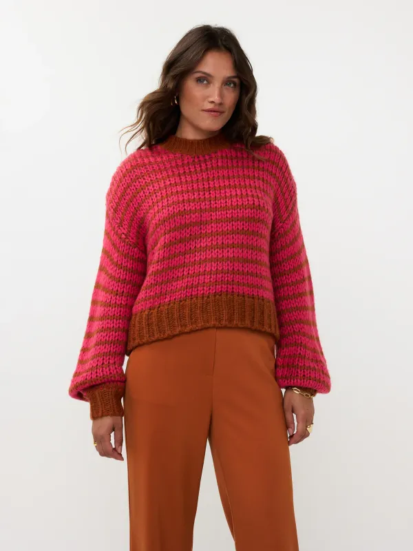 Pippa Knitted Sweater | FC2415 | Fuchsia/Camel