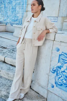 SP25.14030 | Trousers Wide Jacquard | Sand