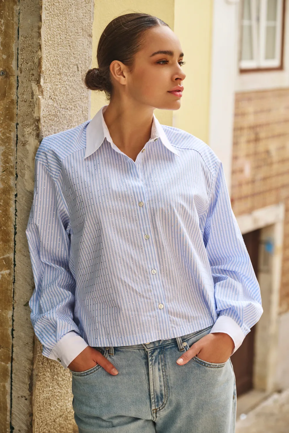 SP25.10032 | Blouse Rhinestones Striped