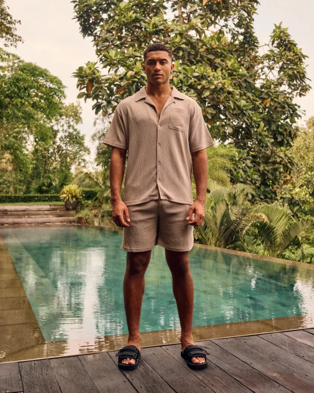 Seersucker Shirt | MM3-SS25-19 | Taupe Seersucker Shirt | MM3-SS25-19 | Taupe