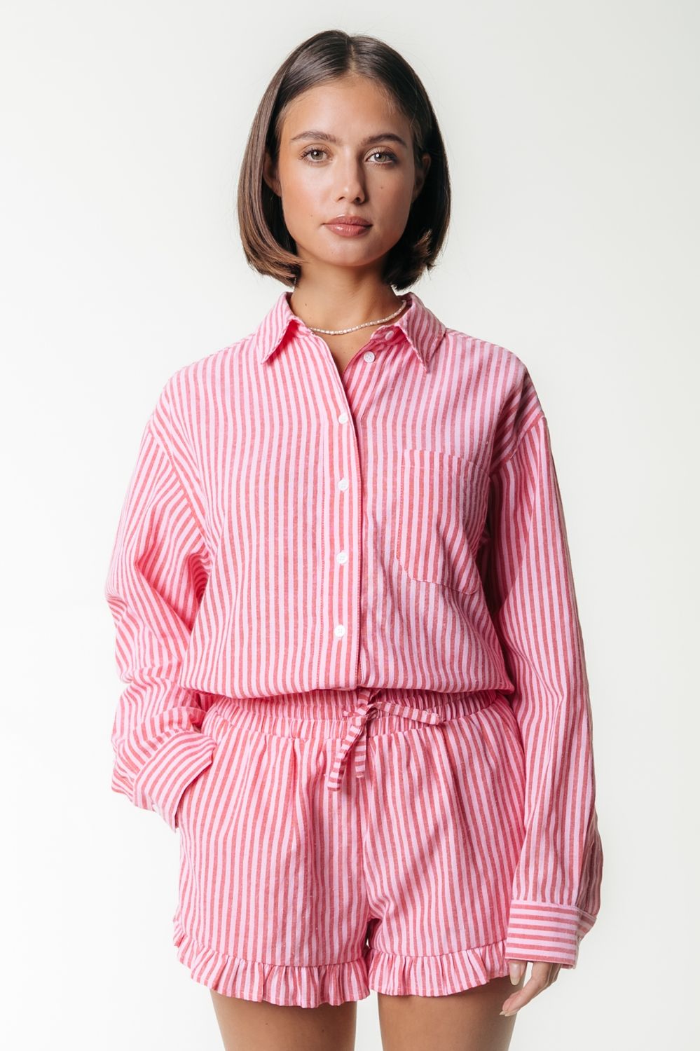 Sensa Striped Ruffle Shorts | Poppy Red