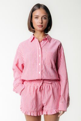 Sensa Striped Ruffle Shorts | Poppy Red