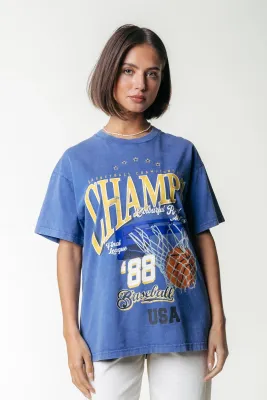 Champions Acid Wash Loosefit Tee | Bright Blue