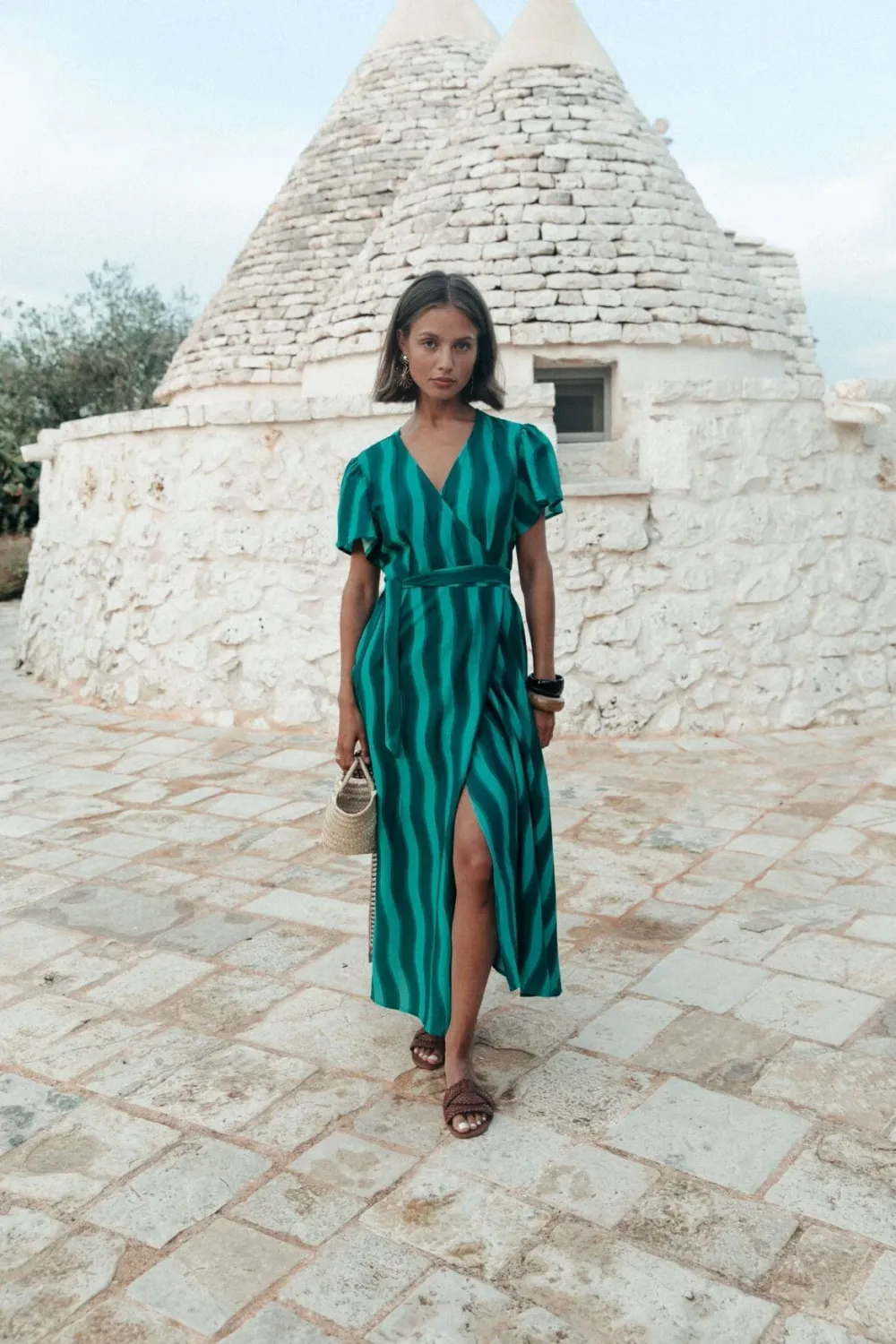 Ava Striped Wrap Dress | Green