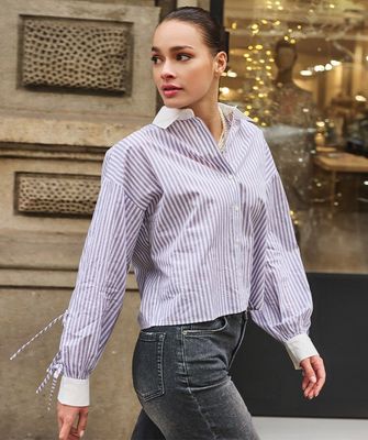 F25.14520 | Blouse Cropped Stripes Rhinestones F25.14520 | Blouse Cropped Stripes Rhinestones