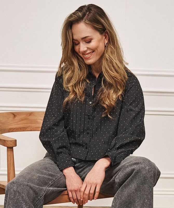 W25.08714 | Blouse Rhinestones Striped | Black W25.08714 | Blouse Rhinestones Striped | Black