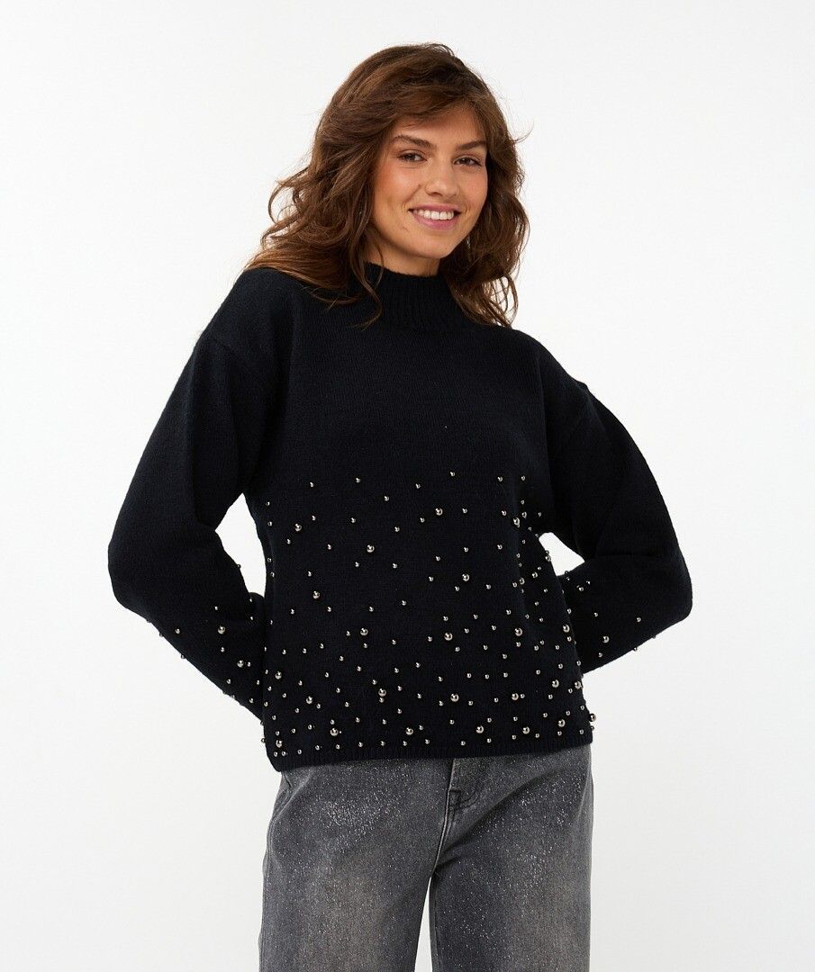 W25.02700 | Sweater Pearls | Black W25.02700 | Sweater Pearls | Black