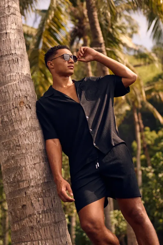 Seersucker Shirt | MM3-SS25-19 | Black Seersucker Shirt | MM3-SS25-19 | Black