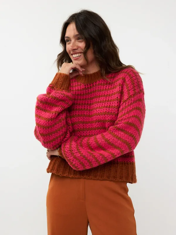 Pippa Knitted Sweater | FC2415 | Fuchsia/Camel