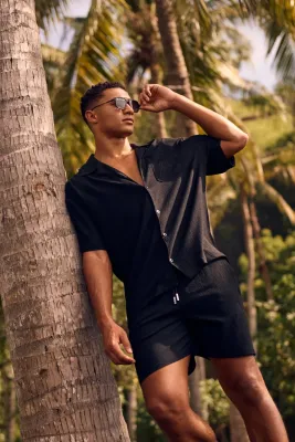 Seersucker Shirt | MM3-SS25-19 | Black Seersucker Shirt | MM3-SS25-19 | Black