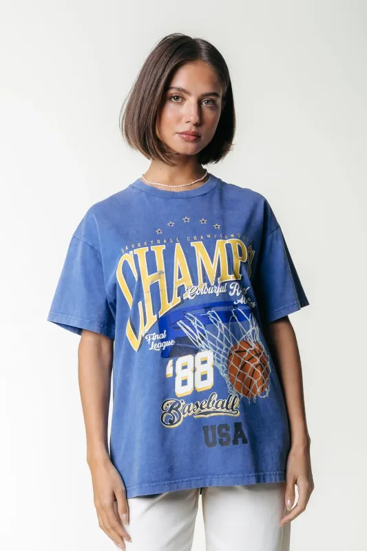 Champions Acid Wash Loosefit Tee | Bright Blue