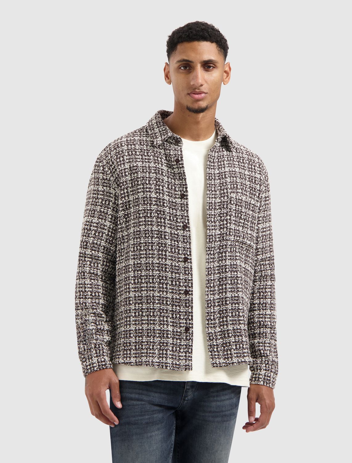 25030206 | Structured Checked Overshirt | Dark Brown