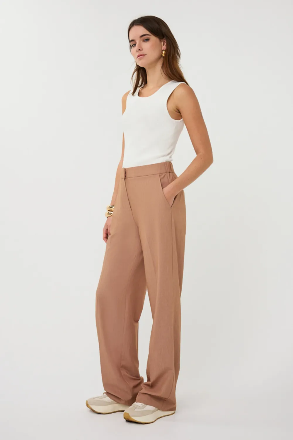 SP26.10043 | Trousers straight melange | Cappuccino