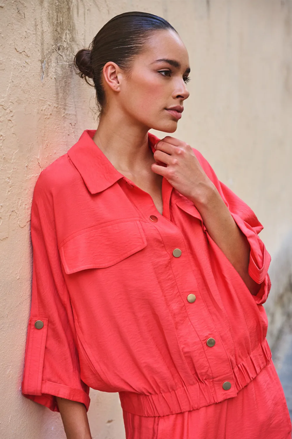 SP26.10032 | Jacket s/slve slub | Chili Red