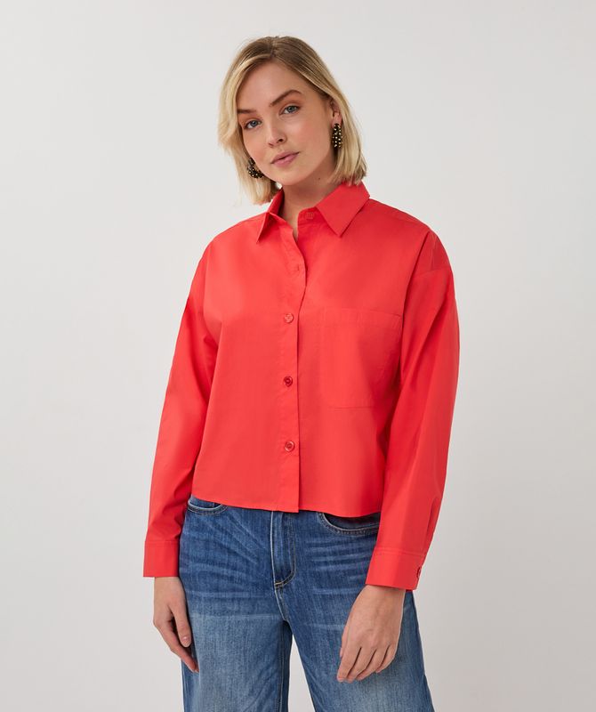 SP26.10016 | Blouse Cropped Folded Cuff | Chili Red