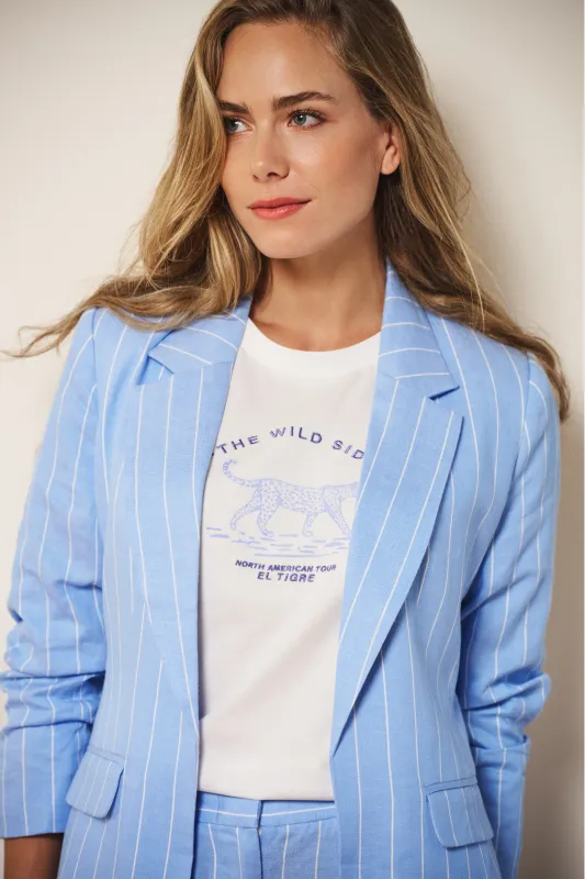 SP26.17005 | Blazer Linnen Stripe | Pacific Blue
