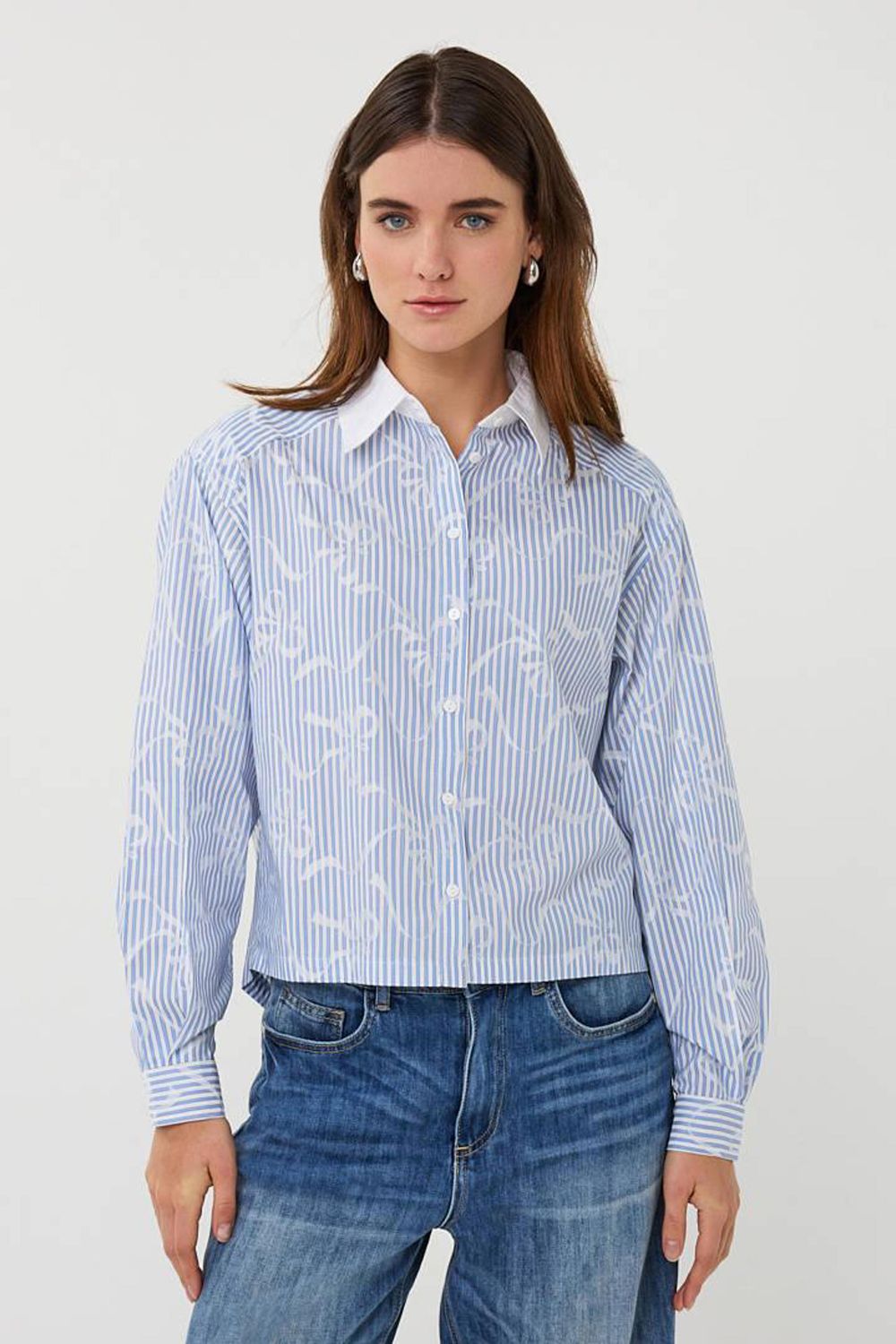 SP26.14026 | Blouse Short Striped Bows | White/Blue SP26.14026 | Blouse Short Striped Bows | White/Blue