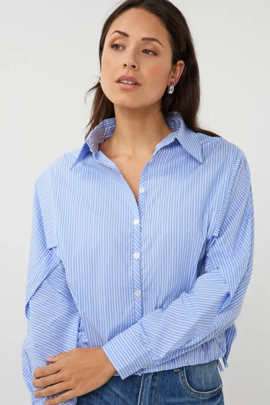 SP26.28002 | Blouse Striped Cropped Batwing | Blue/White