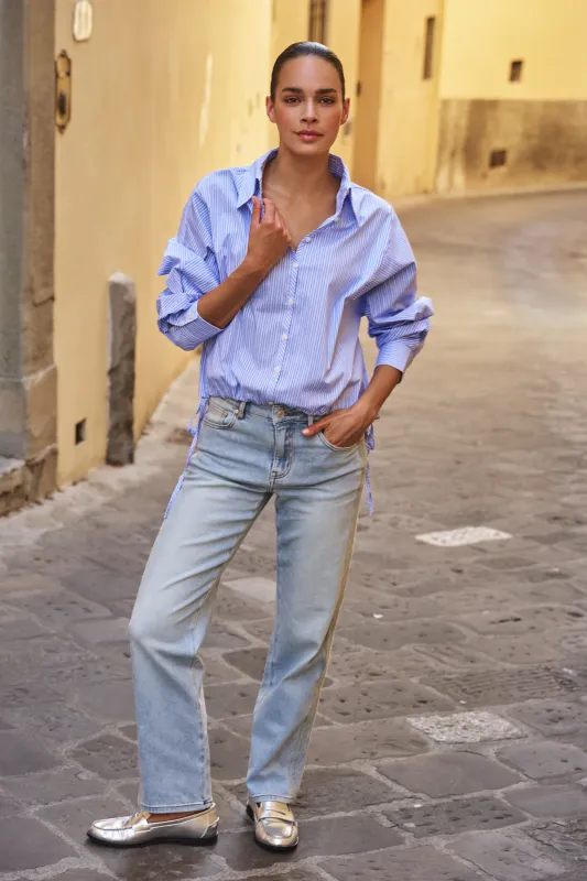 SP26.28002 | Blouse Striped Cropped Batwing | Blue/White