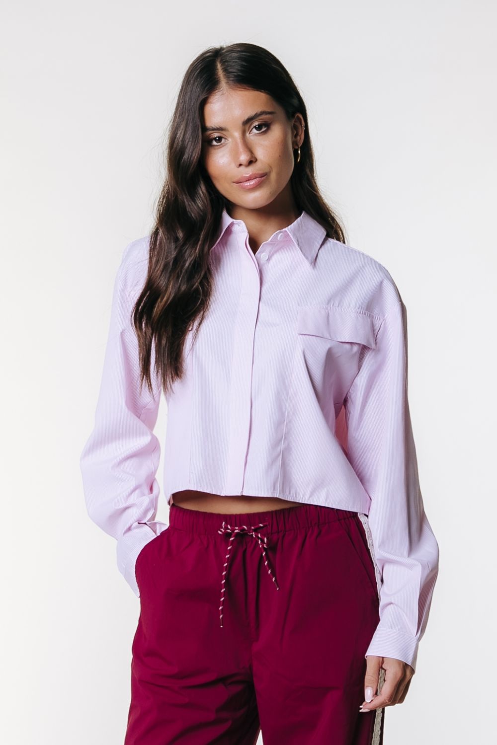 Febe Striped Cropped Blouse | WB117541 | Soft Pink