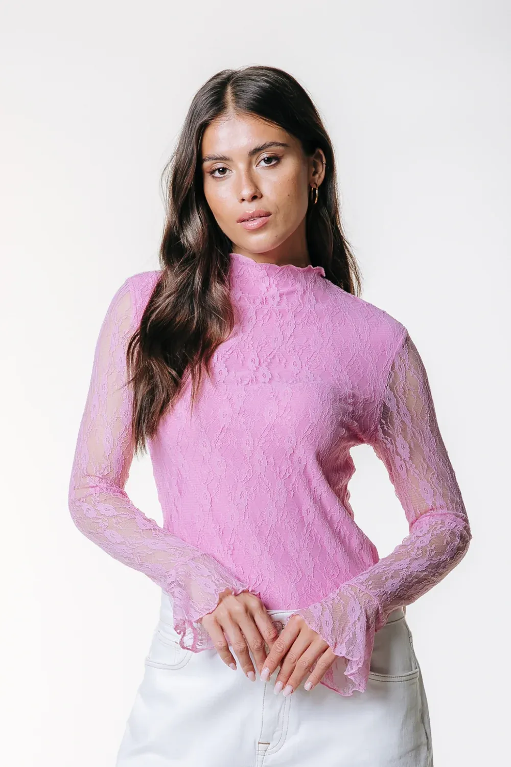 Nena Lace High Neck Top | WT217599 | Light Pink Nena Lace High Neck Top | WT217599 | Light Pink