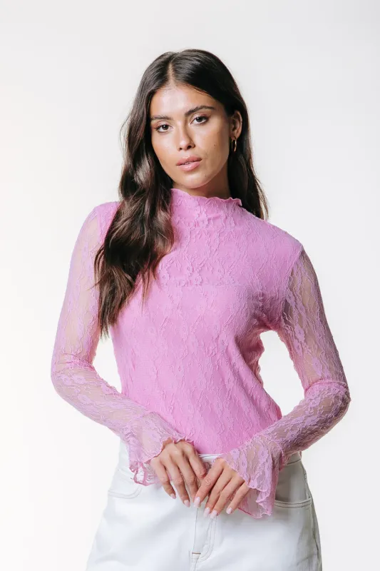 Nena Lace High Neck Top | WT217599 | Light Pink