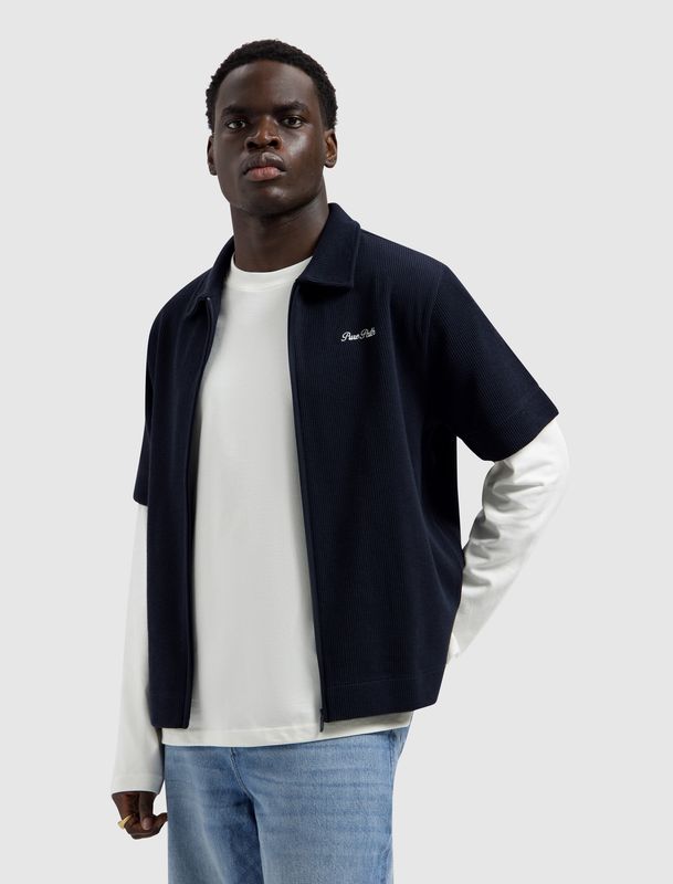 26010222 | Italian Dream Full Zip Shortsleeve Shirt | Dark Navy