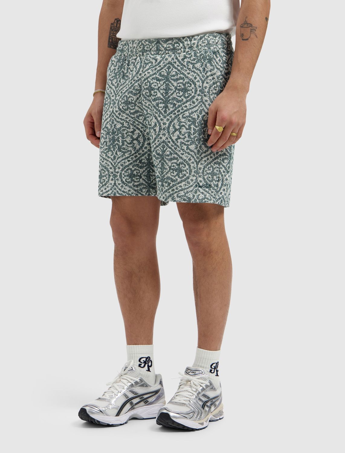 26010526 | Jacquard Pattern Shorts | Emerald