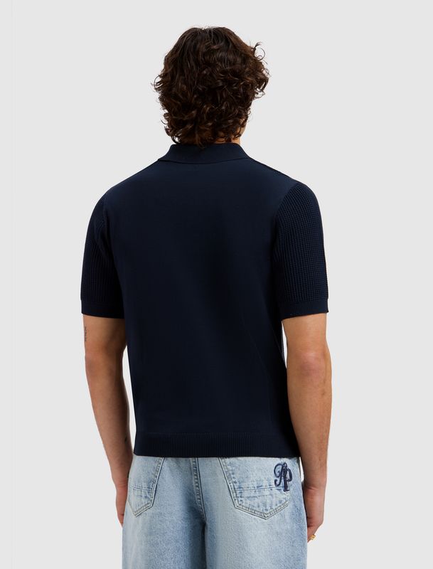26010811 | Emblem Open Knit Polo | Dark Navy