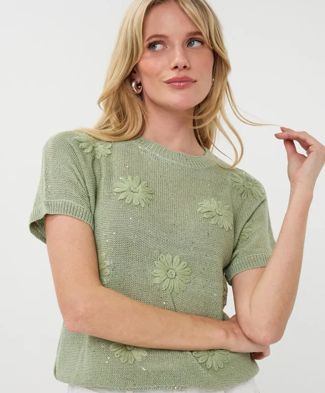 HS26.02220 | Sweater Embroidery Flowers | Soft Green