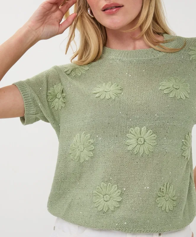 HS26.02220 | Sweater Embroidery Flowers | Soft Green