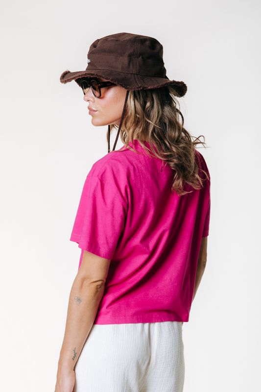 Puff Logo Cropped Loosefit Tee | Fuchsia | WT117742
