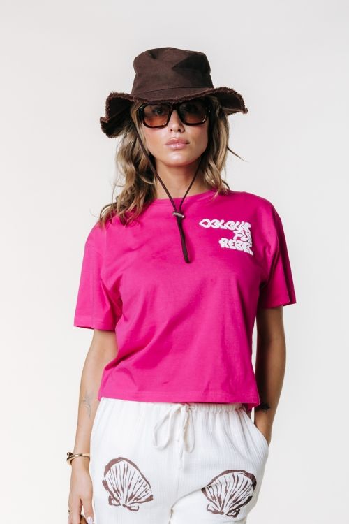 Puff Logo Cropped Loosefit Tee | Fuchsia | WT117742