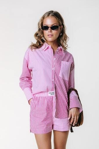 Talia Contrast Stripe Blouse | Light Pink | WB117590