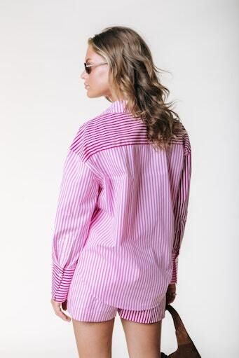 Talia Contrast Stripe Blouse | Light Pink | WB117590